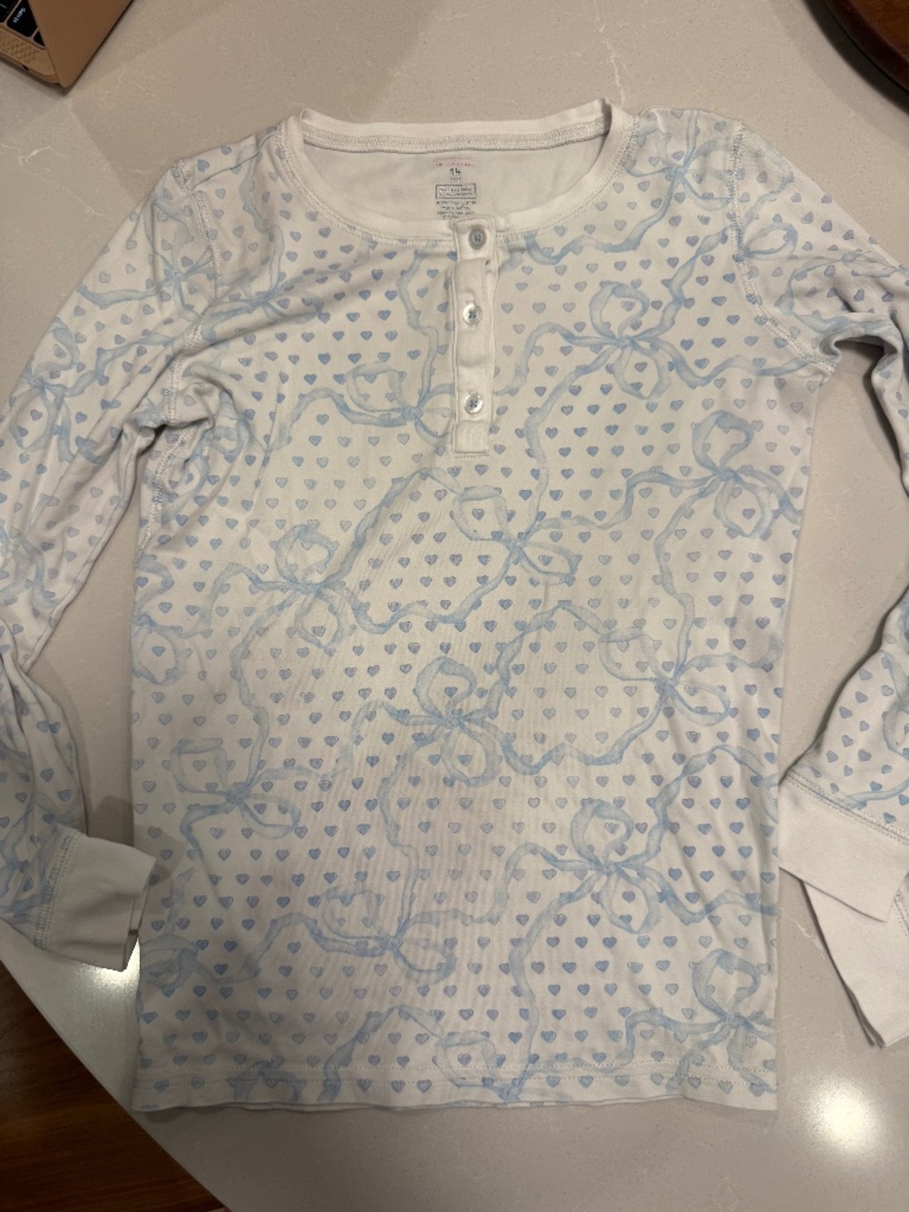 ROLLER RABBIT -LOVE SHACK FANCY- Luna Bow Hearts Pajamas- Pale Blue- KIDSize 14